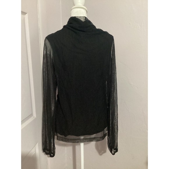 Sanctuary Black Mesh Long Sleeve Polka Dot V-neck Blouse - Picture 4 of 6